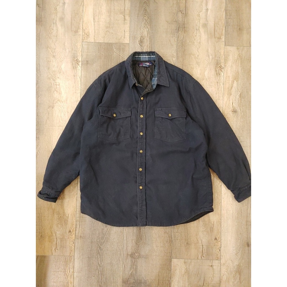 Vintage Men's Flannel Quilted Shacket Chore Workwear L Navy Western Five Brother